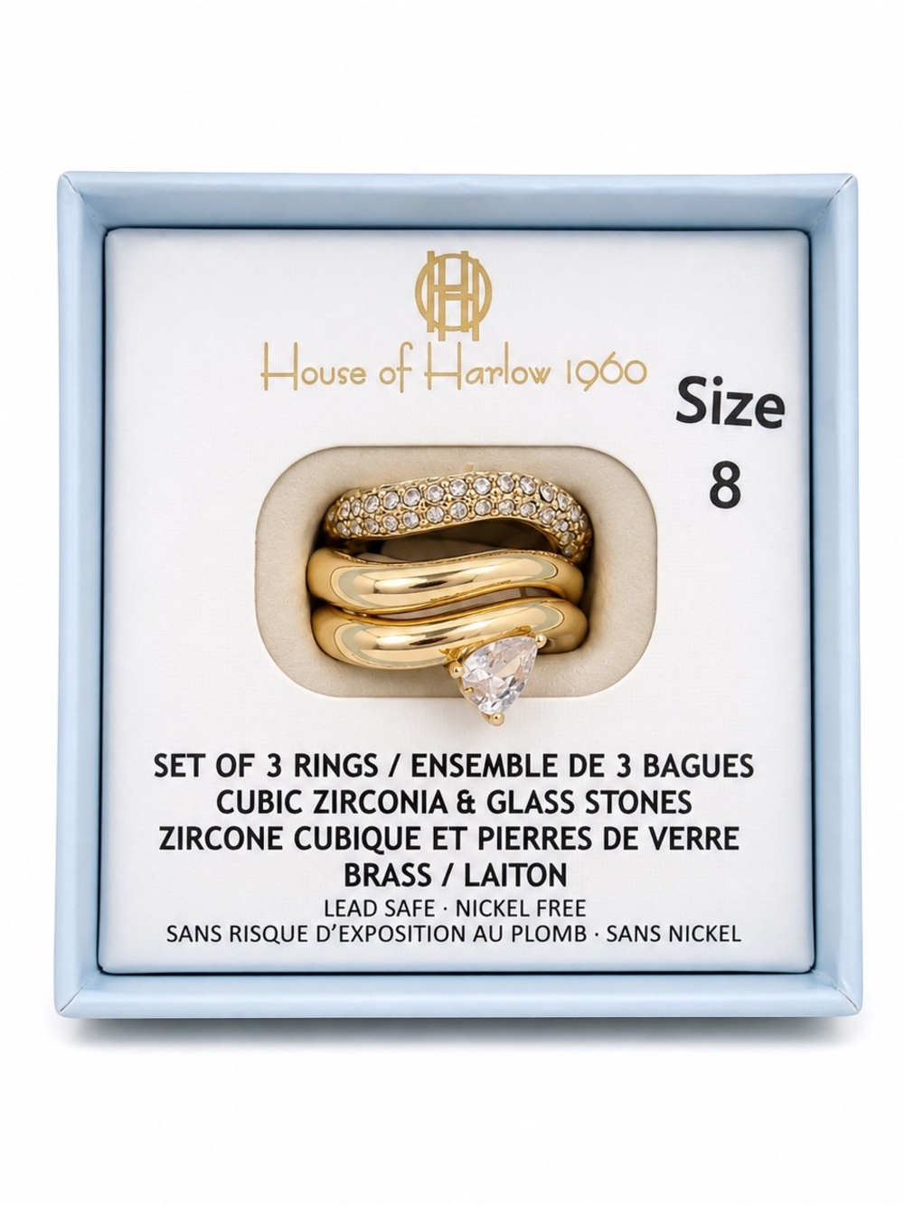 House of Harlow 1960 Gold Triple Stacked Ring Set of 3